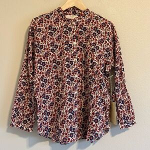 NWT TROVATA: BIRDS OF PARADIS Floral Print Women's Top large Cotton & Ramie